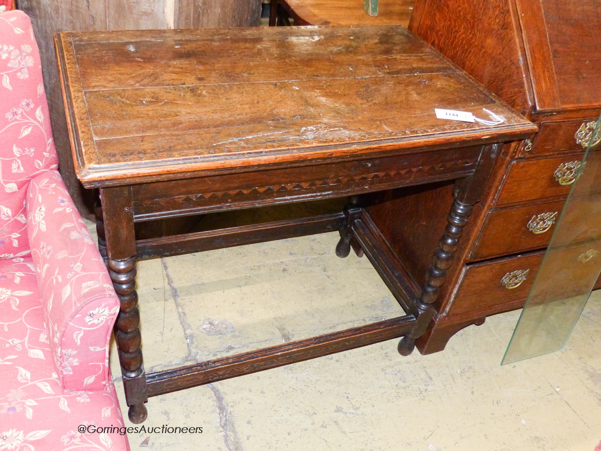 An 18th century rectangular oak side table, width 83cm, depth 52cm, height 74cm